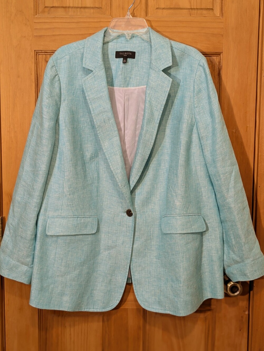 Talbots Linen Blazer Turquoise Herringbone Jacket 18W Lined Preppy Coastal Retro